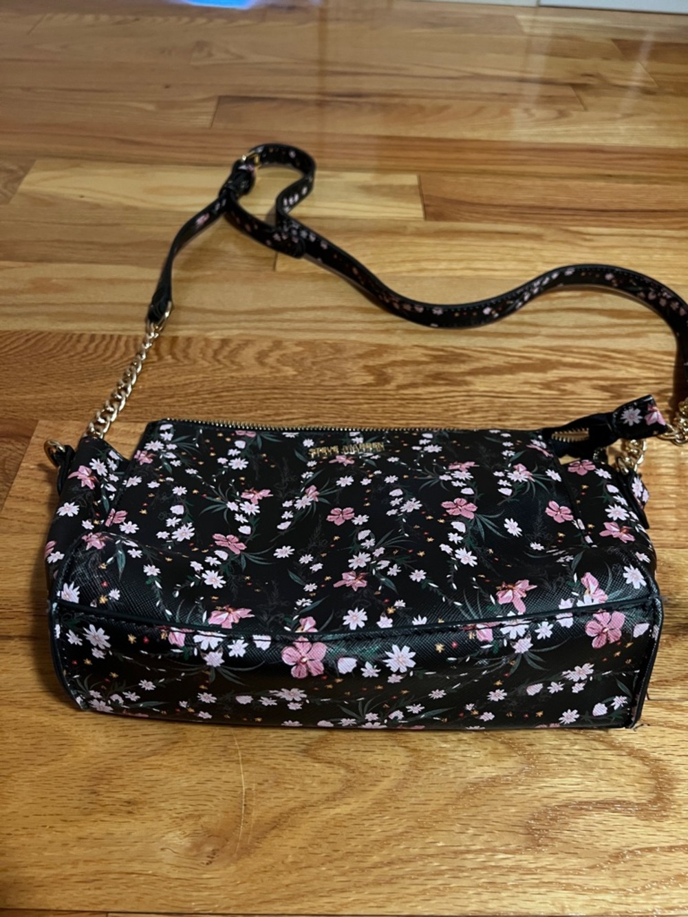 Steve Madden Black Floral Crossbody with Pink Accents - Picture 3 of 8